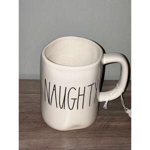 Rae Dunn Artisan Collection by Magenta Pottery Etched “NAUGHTY” Christmas coffee
